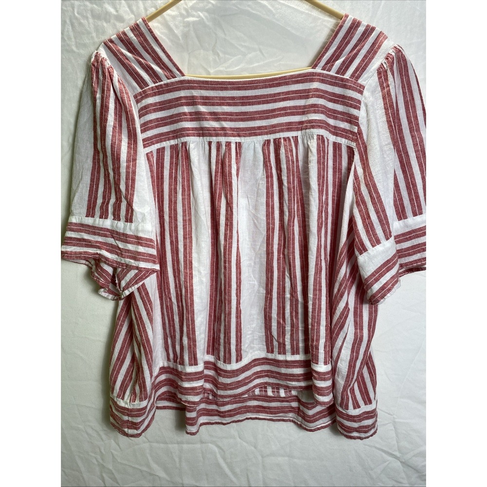Old Navy White and Red Striped Button Down Peasant Top - Picture 5 of 7